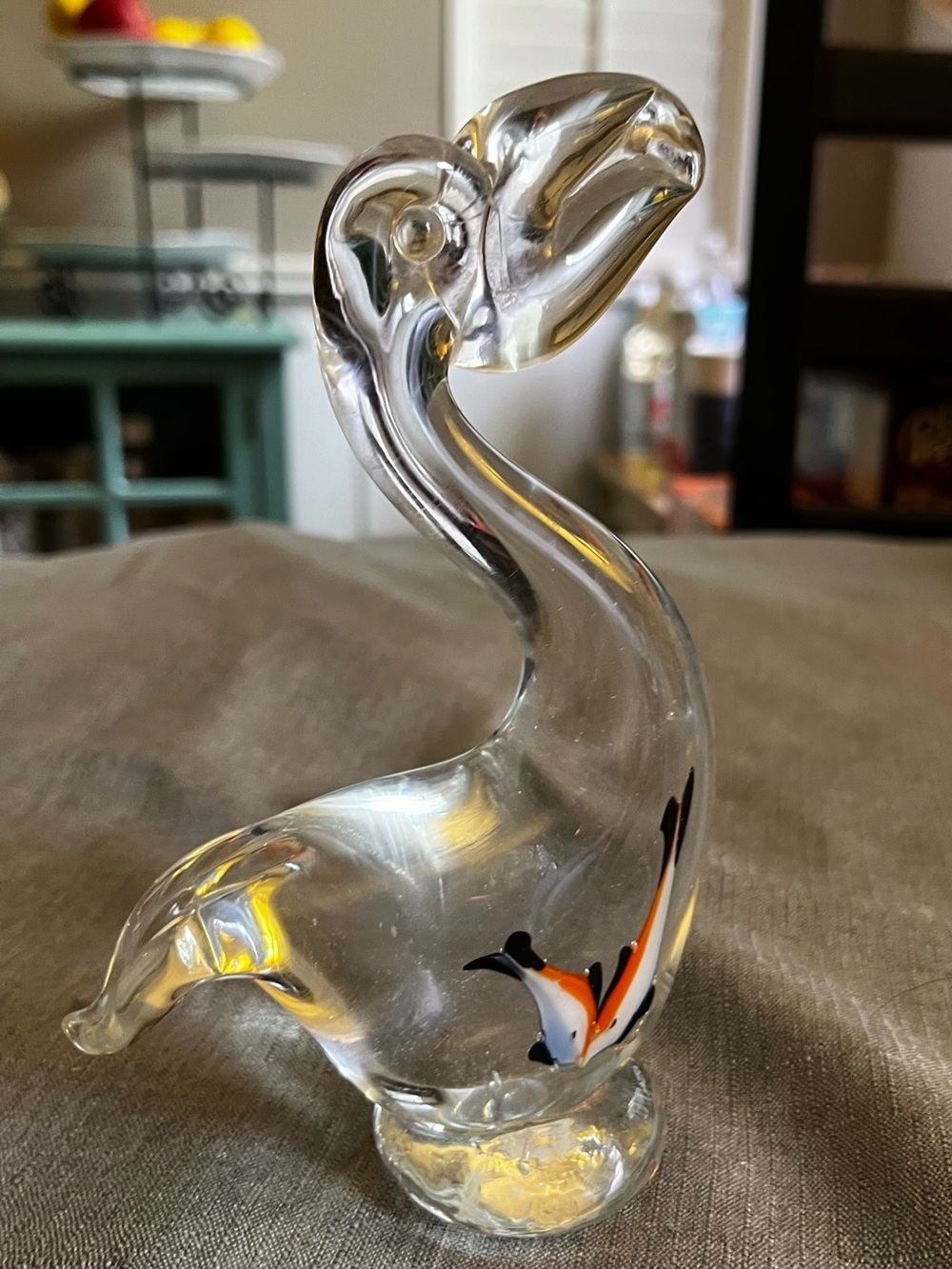 Murano Style Art Glass Bird Sculpture Hand Blown Colorful Vintage Decor